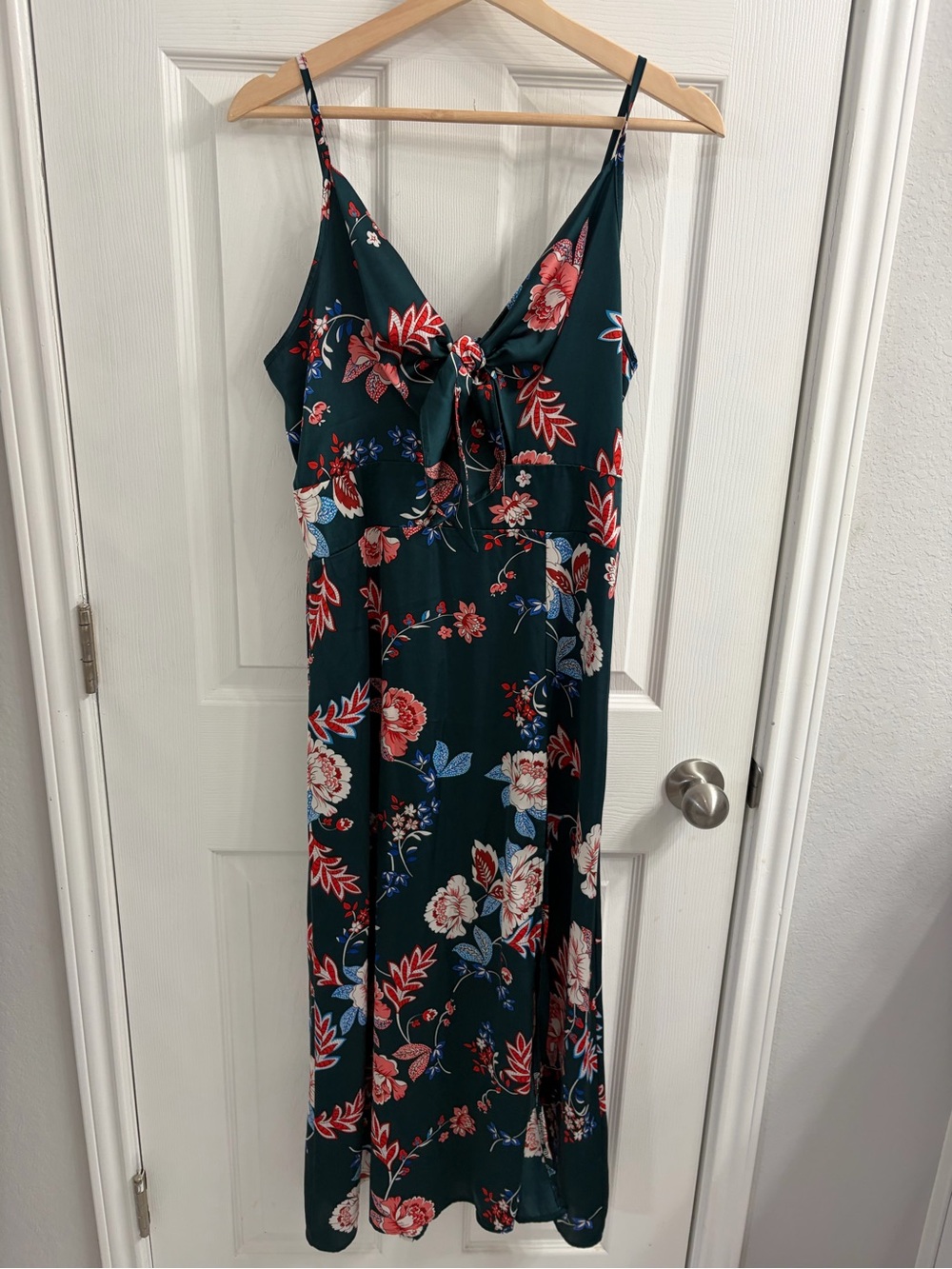 Floral Tie-Front Slip Dress in Deep Teal